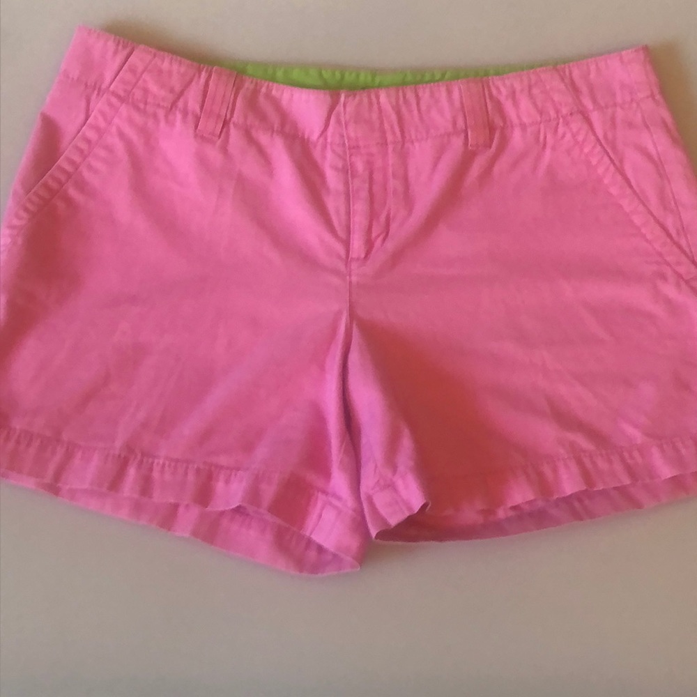 Lilly Pulitzer Pink Cotton Bermuda Shorts with Lime Waistband